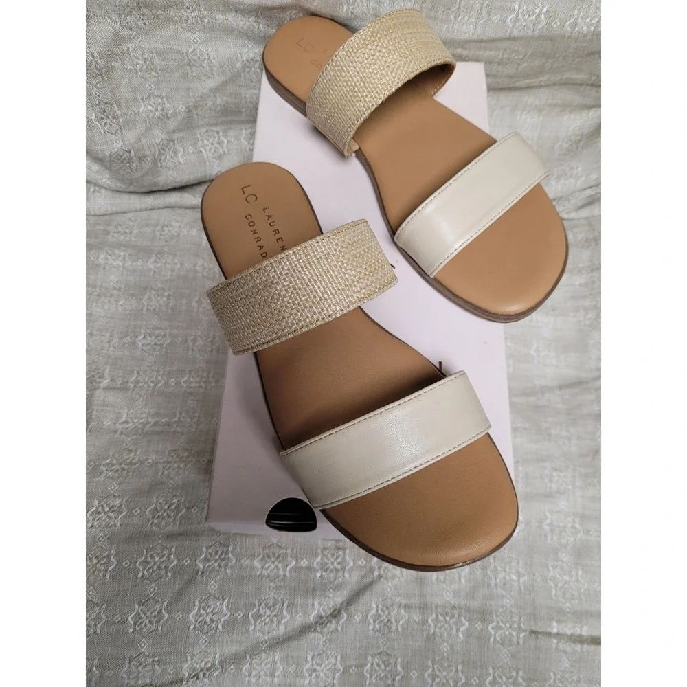 LC Lauren Conrad Sunstone Womens 2 Strap Comfy Slide Sandals Memory Foam Size 8